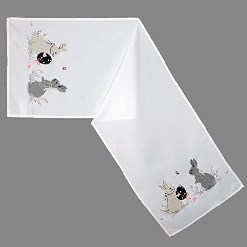 Raebel OHG Tischläufer 40 x 140 cm mit Stickerei Osterhasen in weiß Ostern Frühling