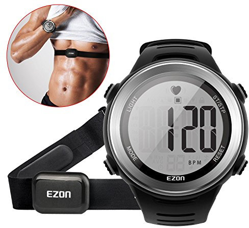 EZON Cardiofrequenzimetro e fascia toracica, cardiofrequenzimetro, orologio sportivo con HRM, impermeabile, cronometro, carillon orario T007