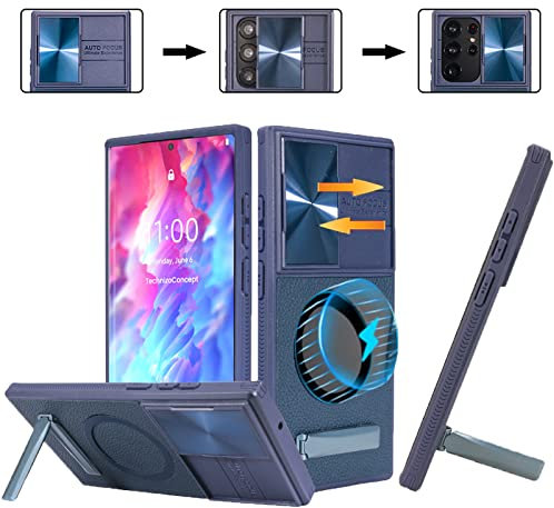 Woluki for Galaxy S23 Ultra Case Compatible with MagSafe, Built-in Slide Camera Cover, Versatile Metal Kickstand [3 Stand Ways] Military Grade Shockproof Phone Case for Samsung s23 Ultra 6.8 (Blue)