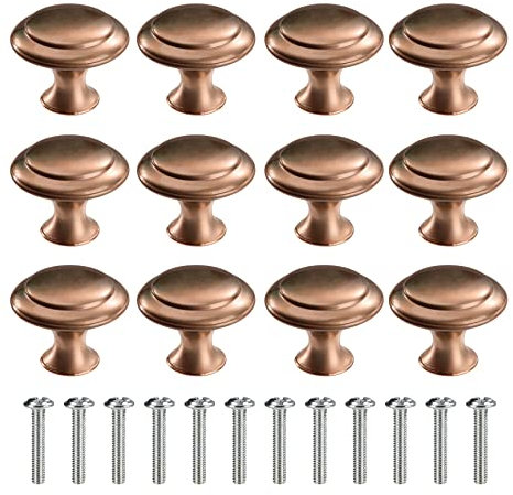 MengH-SHOP Cabinet Knob Round Door Knobs 30mm Mushroom Shape Pull Handle with Screws for Cabinet Wardrobe Drawer Cupboard 12 Pieces Red Copper
