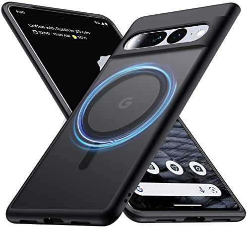Magnetische für Google Pixel 7 Pro Hülle mit MagSafe [NO.1 Magnetisch][Anti-Fingerabdruck][Militärschutz Stoßfest] Translucent Matt Hart Rückteil Pixel 7 Pro Handyhülle Dünn Case 6.7'', Schwarz