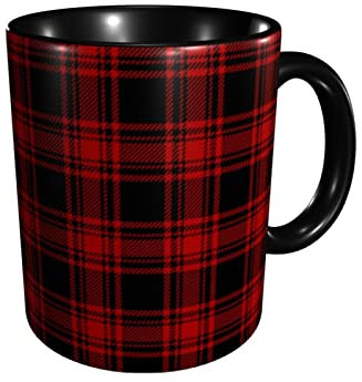 FJAUOQ Tasse à café en céramique à carreaux rouge et noir, tasse à thé fantaisie pour bureau et maison, tasse à café de voyage pour amis, cadeaux d'anniversaire de Noël