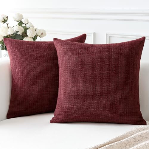 Artscope 2er Set Kissenbezug Einfarbig Wurfkissenbezug Leinen Kissenbezüge Moderne Dekokissen Kissenhülle Set Kissen Fall für Sofa Schlafzimmer Zuhause Dekor 40x40 cm Wein Rot
