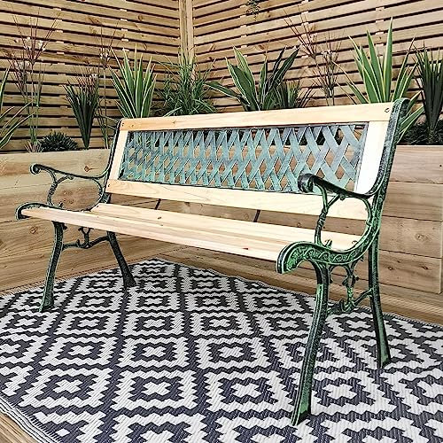 Samuel ALEXANDER 2 Seater Outdoor Wooden Cast Iron with Lattice Design Garden Patio Bench