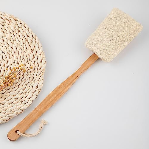 Lkw Ogechi Fleur de Douche Éponge Naturelle de Luffa avec Poignée en Bambou, Laveur Arrière de 41,5 cm de Long Exfoliant en Profondeur Gommage Corporel pour Peau Douce
