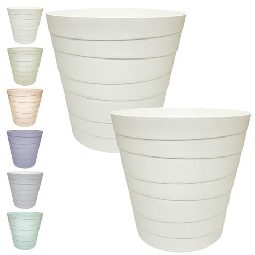 MAKREL® Pastel Colours Plastic Waste Paper Basket Bin Modern Step Design Trash Can for Kitchen, Bathroom, Office (2 x White, 7 Litre)