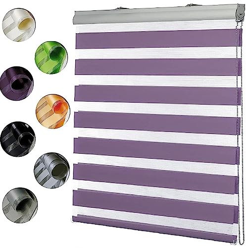 Thermorollo Verdunkelungsrollo 95x280cm Höhe Stufenlos Verstellbar Seitenzugrollo Doppelrollo Thermorollo mit Bohren Klemmfix für Fenster und Tür, Lila