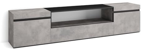 Skraut Home | TV-Schrank, Lowboard | für Wohnzimmer und Esszimmer | 200x45x35cm | Für TV-Geräte bis zu 80 | Fernsehtisch | Moderner Stil | Zement