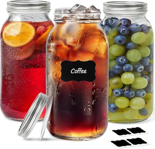 ComSaf Wide Mouth Mason Jars with Lids 1920ml 3 Pack, Glass Pickling Jars | Airtight Two-Piece Lids, Large Batch Ferments, Homemade Pickles, Vegetables, Preserves, Pantry Storage, Family Batches