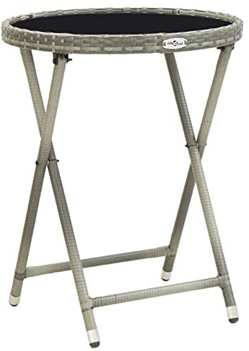 Homgoday Beistelltisch Wohnzimmertisch Couchtisch Sofatisch Kaffeetisch Teetisch für Wohnzimmer Büro Grau 60 cm Poly Rattan und Hartglas