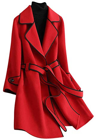 Manteau long pour femme avec ceinture - Élégant - Longueur genou - Trench - Coupe-vent - Coupe-vent - Avec poches, X01 - rouge, XXL