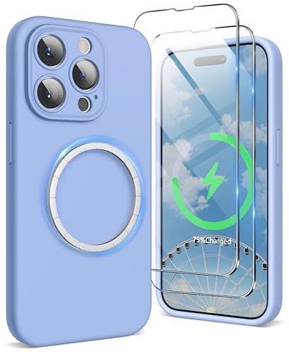 SURPHY Magnetic Case for iPhone 15 Pro Case with Screen Protector, Liquid Silicone Anti-Scratch Compatible with MagSafe Gel Rubber Phone Case for iPhone 15 Pro 6.1 inch, Winter Blue