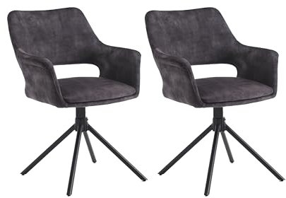 byLIVING Esszimmerstuhl Eleonore / 2er Set/Vintage Samt anthrazit/Gestell Metall schwarz/Sitzschale 360° drehbar/Küchenstuhl gepolstert/Wohnzimmerstuhl/B 57, H 84, T 61, cm