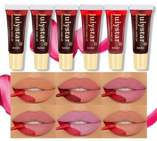 CHSEEO 6 Farben Peel Off Lip Stain Set, Magic Tattoo Lipgloss Set Lip Tint, Non-Stick Easy Peel Off Matt Waterproof Long Lasting Lipstick, Lippenstift Set Für Frauen Mädchen Womens Girl Makeup #4