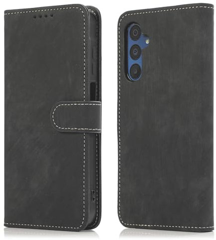 MIKULLE Cover a Libro per Samsung Galaxy A15 4G / 5G (6.5), Custodia in Pelle PU e Silicone TPU Bumper, Flip Chiusura Magnetica Caso Portafoglio con Funzione Stand - Nero