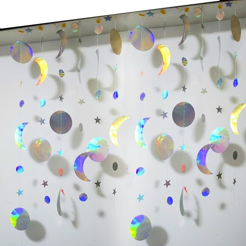 Lahviuu Star Moon Girland Party Dekoration,2 pcs Irisierende Mond Stern Geburtstag Deko Twinkle Little Star Streamer Hängend Sterngirlande Banner,Papier Girlande Deko für Geburtstag Ramadan