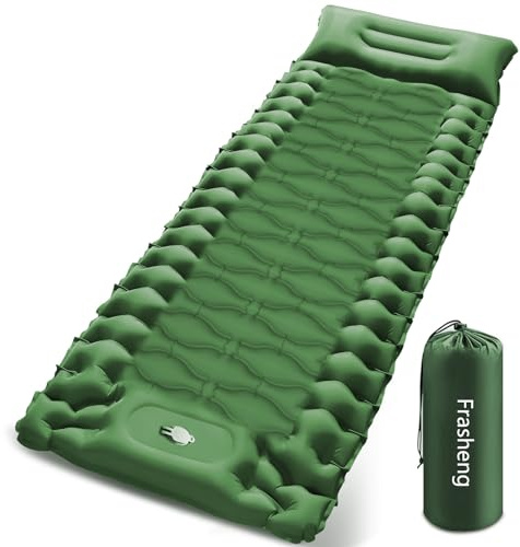 Frasheng Materassino Campeggio Autogonfiabile, Ultraleggero Autogonfiante Materasso Singolo con Pompa a Pedale, Pieghevole Materasso Campeggio per Trekking Escursionismo Campeggio Tenda, Verde