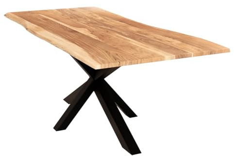 Liadomo Esstisch 200x100 Isa Natur, Spider-Gestell schwarz | Baumkante, Akazie Massivholz Tisch, 26mm Tischplatte lackiert, Metallgestell, Robust & Pflegeleicht, bis zu 8 Personen