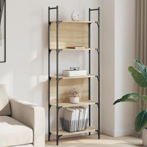 THOYTOUI Bücherregal, Büroregal Regalschrank Stehregal Würfelregal Geeignet für Balkon Wohnbereich Büro Werkstatt 5 Böden Sonoma-Eiche 60.5x24x166.5 cm Holzwerkstoff