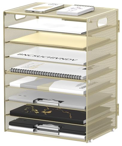 DALTACK Papier-Briefablage mit 9 Ebenen, Schreibtisch-Organizer mit Griffen, Netz-Aktenhalter, Organisation, Akten-Organizer für Schreibtisch, Papiersortierer für Büro, Zuhause, Schule, Goldgelb