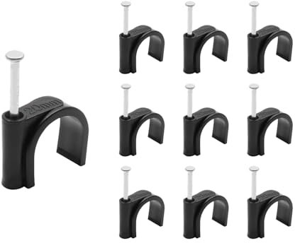 YiiSeeJo 50pcs 3/4 Half Clamp J-Hook with Nail - Black Cable Clips for Ethernet Cables