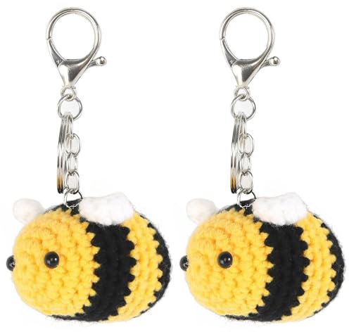 YGCHEN Biene Schlüsselanhänger Plüschtier Schlüsselringer Süße Bienen Anhänger Plüsch Biene Handgestricktes Schlüsselanhänger für Schlüssel Tasche 2 Stück