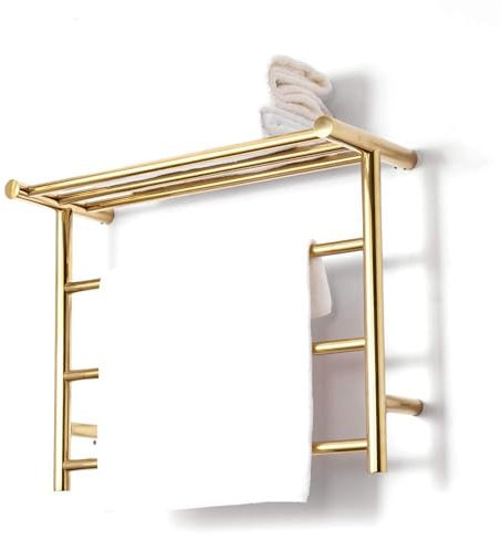 MNBVH Towel Warmer, 304 Stainless Steel Heated Towel Rail Radiator Wall-Mounted Electric Towel Rack With Shelf For Bathroom, Gold, 3 Bars,Hard Wire