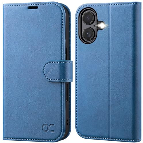 OCASE for iPhone 16 Case, PU Leather Wallet, Magnetic Flip Folio Cover with RFID Blocking, Card Holders, Shockproof TPU, and Kickstand for 6.1 Inch iPhone 16 (2024), Light Blue