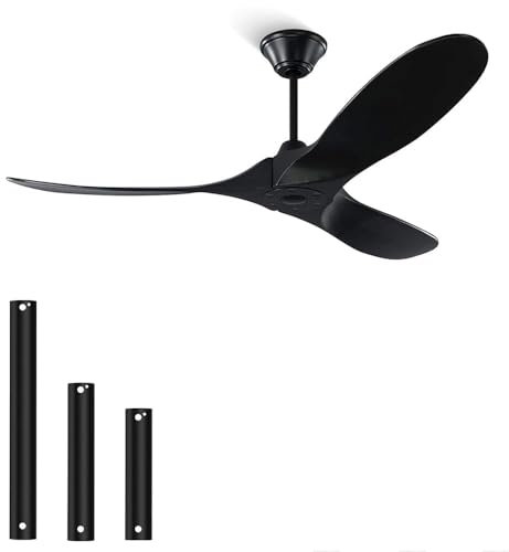 Ventilador de techo de 178 cm, ventilador de techo para exteriores con control remoto, ventiladores de techo de madera maciza de 3 aspas para uso interior y exterior para patio, certificación ETL