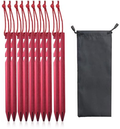 10 Pieces Heavy Tent Pegs, Y-Shaped Metal Tent Pegs Tent Stakes Pegs Nails Aluminium Alloy Camping Tent Stake Nail Red Ground Pegs Camping for Camping Outdoor Beach Hiking