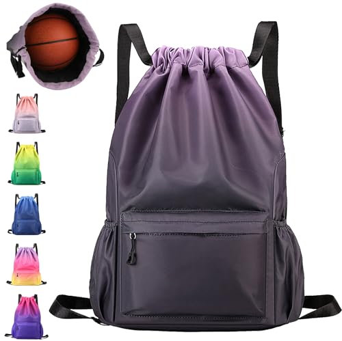 AUNGCSHE Turnbeutel Sportbeutel Mädchen Jungen, Schwimmtasche, Turnbeutel mit Kordelzug, Wasserdichter Rucksack, Sportrucksack, 33 * 16 * 49 cm Große Kinder Sporttasche (Grau)