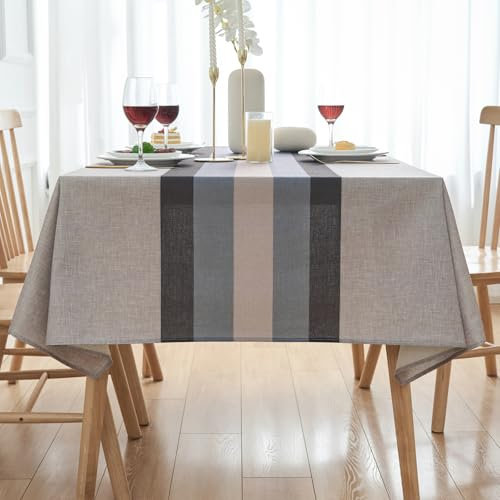 Tischdecke Outdoor Abwaschbar 240x140 Rechteckig Weisse Tischdecken für Party Beige Leinen Tischtuch Wasserabweisend Dauerhaft Kratzfest Table Cloth für Wohnzimmer, Esszimmer, Balkon, Garten