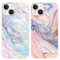 Pnakqil [2 Packs Marble Print Phone Case for iPhone 13 / iPhone 14 6,1, Liquid Silicone Shockproof Protection Case for Girls Women with Aesthetic Design Cute Floral Patterns Soft Slim Cover, 03