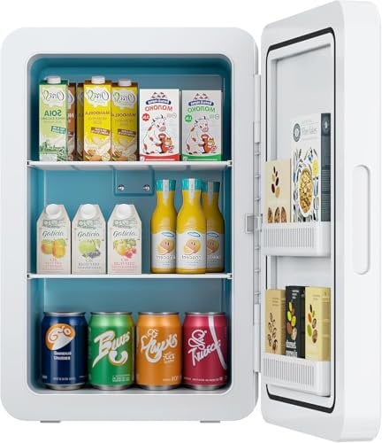 Rebongki Mini Fridge 22L/ 30 Cans Cooler and Warmer Portable Mini Fridge for Bedrooms with Adjustable Shelves, AC+12V DC Small Fridges for Car, Office, Travel, Skincare, Cosmetics, Drinks (White)