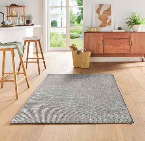 Taracarpet Teppich Flacher Kurzflorteppich für Wohnzimmer, Schlafzimmer und Kinderzimmer auch als Küchenteppich für die Küche in Sisal Optik grau 200x280 cm