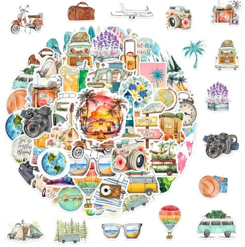 50 Stück Wasserfeste Reiseaufkleber Set, Reiseaufkleber in Mini-Größe, Scrapbook Stickers, Vintage Reisen im Freien Sticker, Dekor-Aufkleber für Journaling, Notizbuch, Wasserflaschenalbum