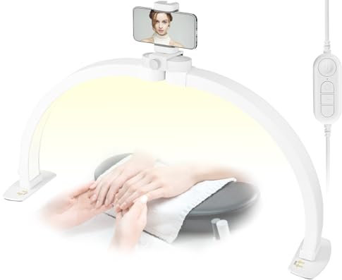DOYFAY Half Moon Lamp,Foldable Nail Desk Lamp with Phone Holder,LED Nail Light for Desk,Desk Lamp with 3 Color Modes 10 Brightness for Lash Eyelash Extension,Nail,Tattoo,Eyebrow (Half Moon)