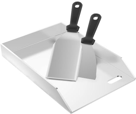 Froadp Piastra per barbecue in acciaio inox, 20 x 30 x 4 cm, universale, con grondaia, per barbecue a gas e a carbonella, con 2 spatole