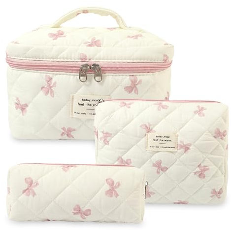 Aucuu 3PCS Set Kosmetiktasche, Reise Kosmetiktasche Set Damen, Kulturtasche Damen mit Blumenmuster, Gesteppte Kulturtasche, Kulturbeutel Make Up Tasche, Tragbare Schminktasche für Mädchen Frauen