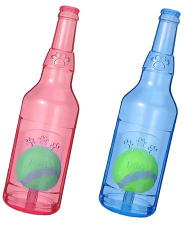 Jyinelx 2 Pcs Balls in a Bottle Dog Toy,Dog Bottle Toy,Ball in Bottle Dogs Toy,Dogs Toys Water Bottle Cruncher,for Large and Small Do-g (Blue,Red)