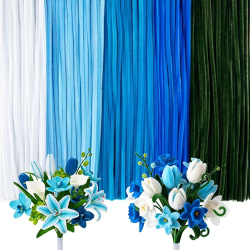 Caydo 500 Pieces Blue Flowers Pipe Cleaners, Chenille Stems, Pipe Cleaner Crafts for DIY Art and Craft Projects Creative Gift Party Decorations