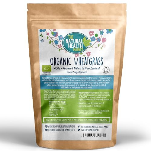 Wheatgrass Powder 400g Organic | Raw, Vegan & Gluten-Free | New Zealand-Grown Greens for Juices, Smoothies & Detox | Artisan UK Brand | The Natural Health Market | Small Batch Production