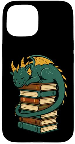 Dragón durmiendo en la Pila de Libros Fantasía Arte Carcasa para iPhone 15