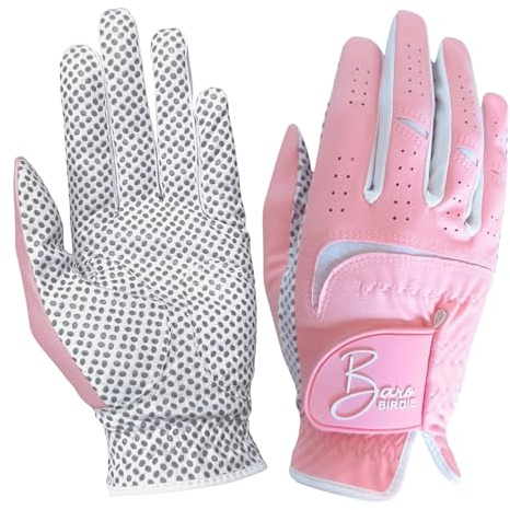 BAROBIRDIE Golf Gloves Both Hands Women's 1 Pair Lightweight Non-Slip Silicone Extra Grip All Weather Girls Ladies Sports Tennis (Pink, Small)