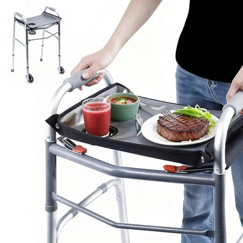 Walker Tray for Folding Walker - 16.1x13 with Cup Holder, Universal Fit, Non-Slip, Essential Tray for Walker Accessory
