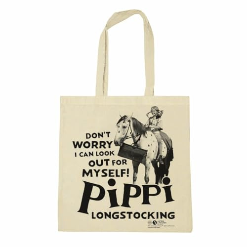 Logoshirt® Pippi Langstrumpf Zitat Baumwolltasche 38x42 cm | Offiziell lizenzierter Pippi-Langstrumpf-Fanartikel, Pippi auf Pferd, bedruckt, lange Henkel, ideal für Alltag und Einkauf