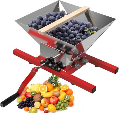 Gvqng 6,3 Liter Apfelpresse, Manuelle Saftpresse Aus Edelstahl, Abnehmbare, Tragbare ObstmüHle, Stromsparend, GroßEs FassungsvermöGen, Zerkleinerer FüR Obst Und GemüSe,Rot,7L