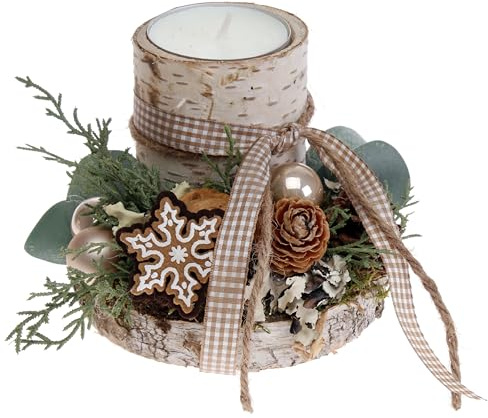 Adventsgesteck Birkenholz mit 1 Teelicht, Natur CreaFlor Home
