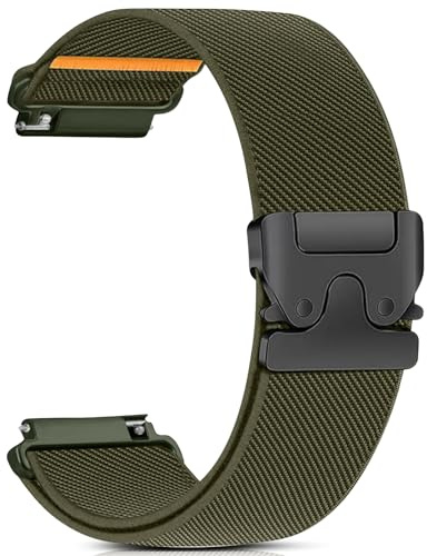 RUIMAYA Cinturino per Orologio in Nylon 20mm Compatibile con Garmin Vivoactive 6/5/3/Forerunner 55/245/645 Music, Cinturino Elastico Intrecciato per Orologio per Galaxy Watch 7/6/5, Verde Oliva