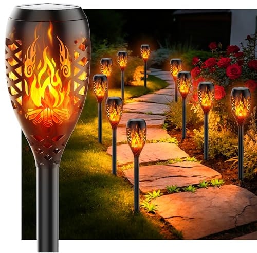 Giliwosy Solarleuchten für Außen Gartendeko, 10 Stück Lagerfeuer-Design | Solar Fackel Gartenfackeln, IP44 Wasserdicht Solarlampe Garten Deko für Außen Weg, Hinterhöfe, Rasen Beleuchtung
